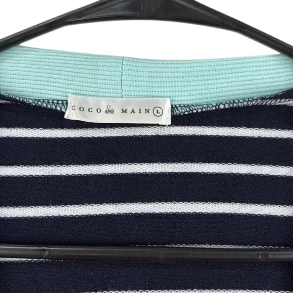 Coco & Main Cardigan Sweater Size L Blue White Aqua Striped Lightweight - Picture 7 of 7